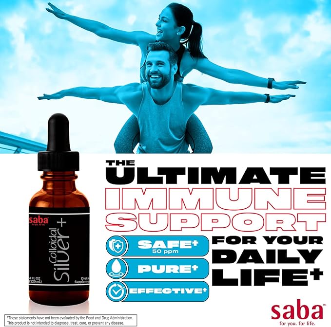 Saba Colloidal Silver 50PPM 4Fl Oz.- Seasonal Wellness Immune Support -This Multi-Use Product Comes in Handy for Several of Life’s Little Accidents. It’s A Must-Have in Every Household -24 Servings