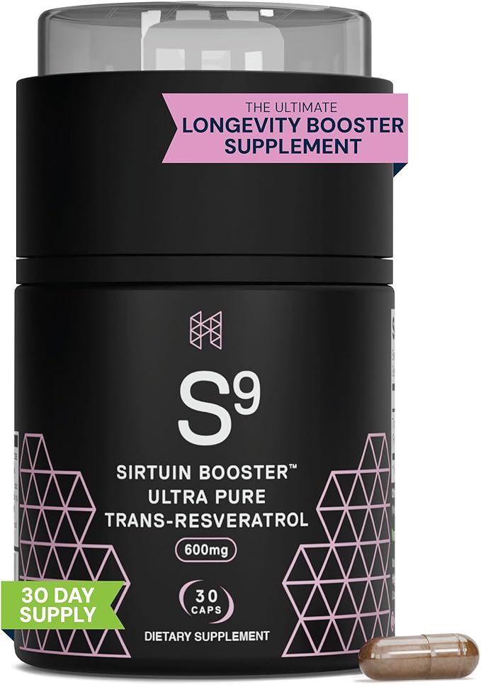 HPN S(9) Sirtuin Booster Ultra Pure Trans Resveratrol Healthy Aging Antioxidant Supplement High Performance Nutrition 30 Capsules