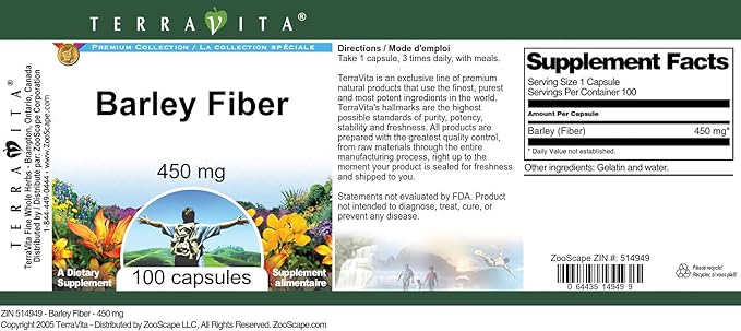 Barley Fiber - 450 mg (100 Capsules ZIN: 514949)