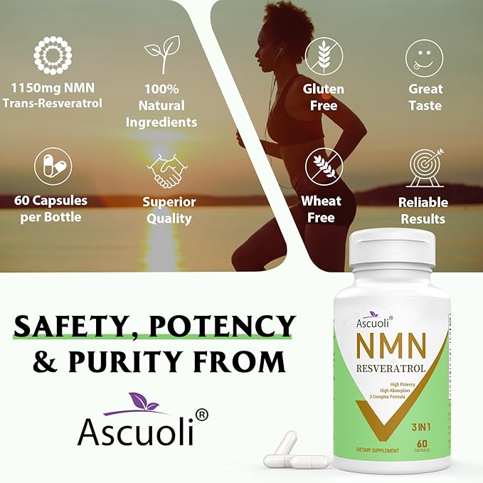 99% Ultra Purity NMN 500mg + Trans-Resveratrol 600mg 1150mg NMN Resveratrol Supplement 3-in-1 Advanced Formula for Boost* NAD Cell Immune Energy &amp Muscle Healthy Aging Stabilized Form - 60