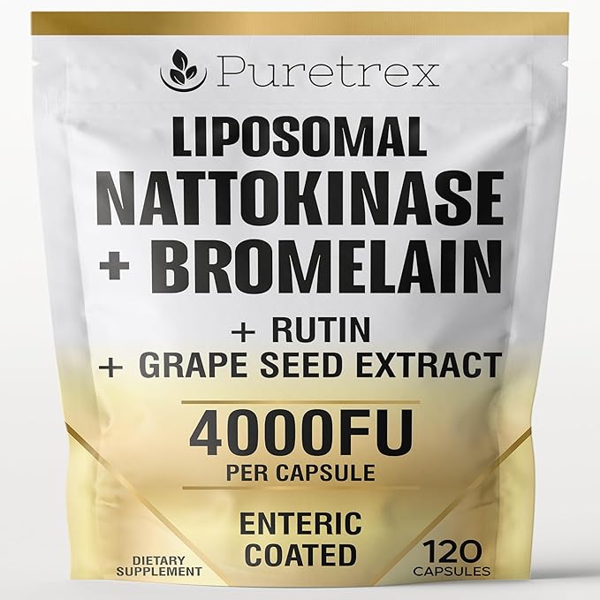 Liposomal Nattokinase 4000 FU + Bromelain 200mg with Rutin + Grape Seed Extract Enteric Coated Capsules Circulation &amp Cardiovascular Support Supplement Non GMO Made in UK 120 Capsules