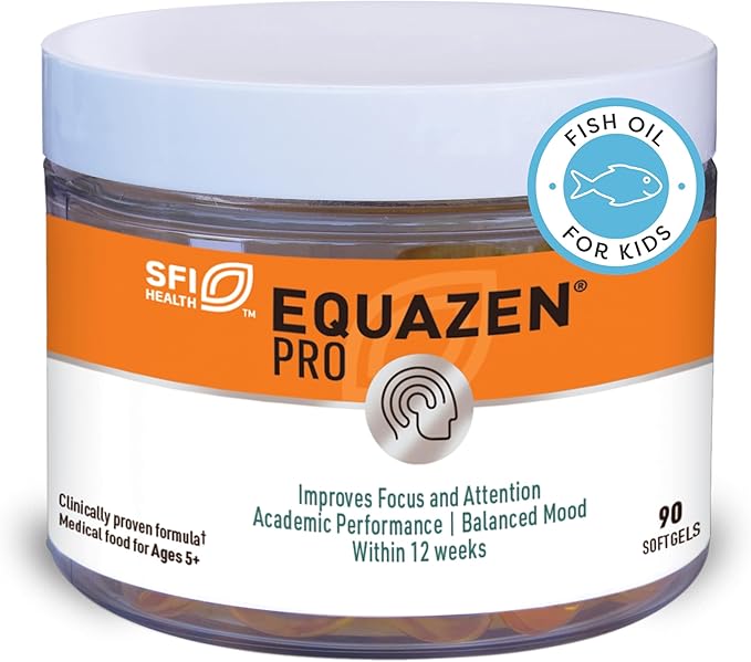 Equazen PRO Fish Oil for Kids - Clinically Tested to Improve Focus Learning + Behavior in Children Teens - DHA/EPA Omega-3 + Omega-6 Supplement for Brain Support* (90 Softgels / 30 Servings)