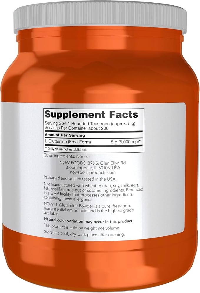 NOW Foods Sports Nutrition L-Glutamine Pure Powder Nitrogen Transporter* Amino Acid 35.3-Ounce