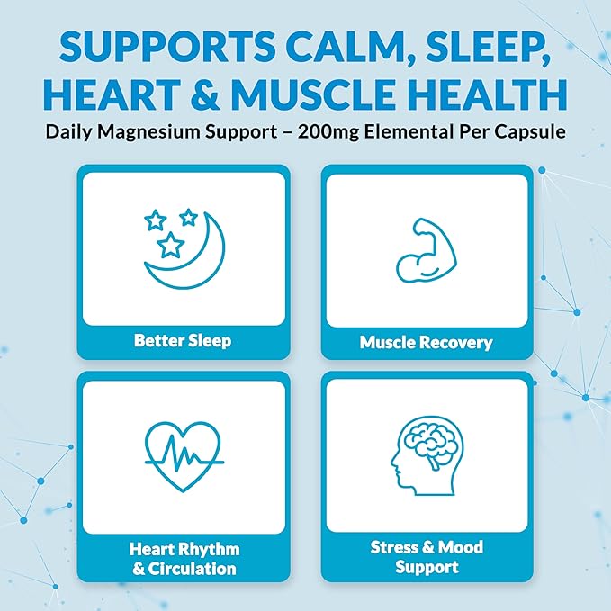 Magnesium Bisglycinate 200mg – High Absorption Gentle on Stomach – Chelated Magnesium Glycinate for Sleep Stress Muscle Relaxation &amp Heart Health – Non-GMO Vegan 120 Capsules – 7 Lights Nutri