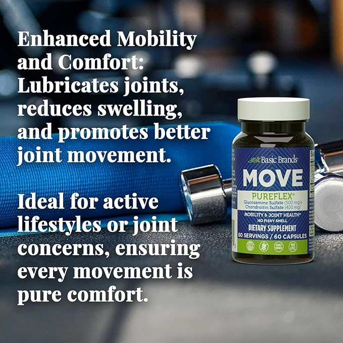 Basic Brands - Move Pureflex Glucosamine Chondroitin - Joint Support Supplement for Flexibility &amp Mobility - 60 Capsules - 2-Pack