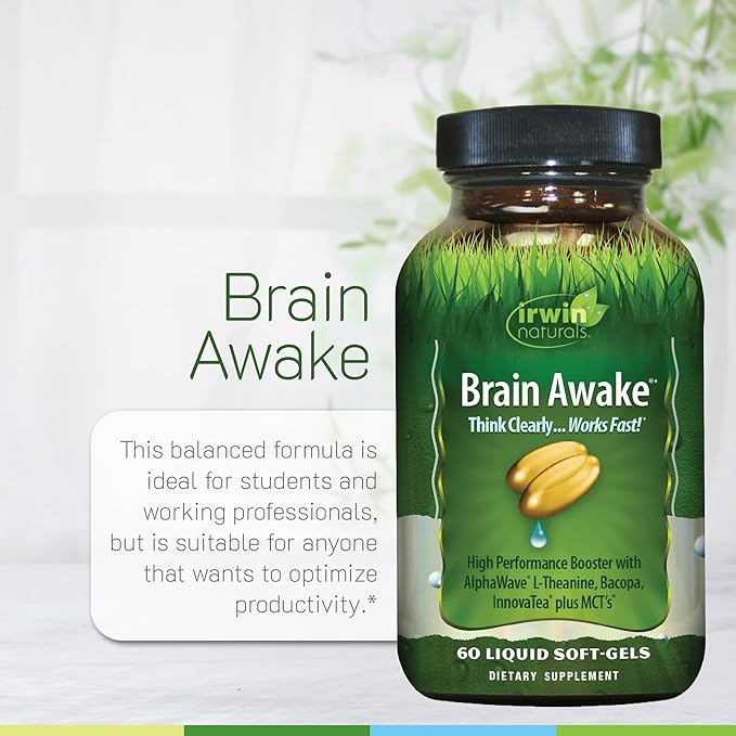 Irwin Naturals Brain Awake – Enhanced Mental Performance Focus Clarity &amp Concentration – 60 Liquid Soft-Gels