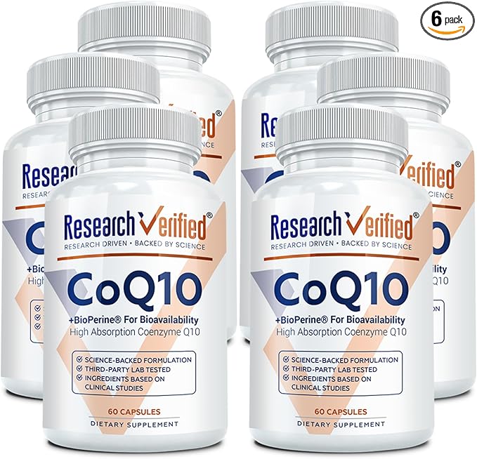 Research Verified CoQ10-100% Pure Extra Strength 300mg CoQ10 – Improved Absorption and Bioavailability with Bioperine - Boost Antioxidant Levels Improve Cardiovascular Health 360 Vegan Capsules
