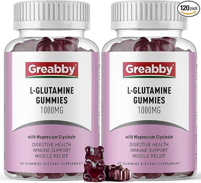 L Glutamine 1000mg Gummies - Muscle Relief &amp Immune Support Amino Acid Supplement with Magnesium Glycinate Vegan &amp Non-GMO Gluten Free (120 Count)