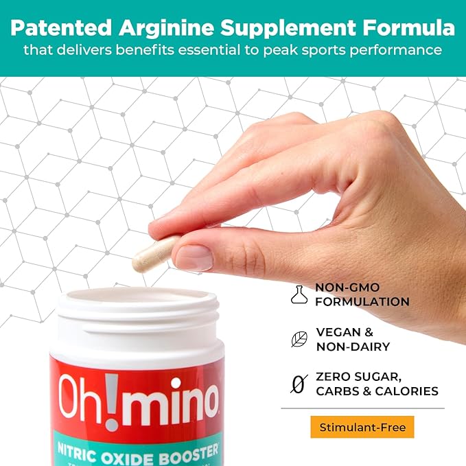 Oh!mino L-Arginine Nitric Oxide Supplement - Blood Flow Supplement Nitric Oxide Booster w/Beetroot Powder for Energy Focus Endurance Muscle Building - Pre &amp Post Workout (120-Count 30 Serving