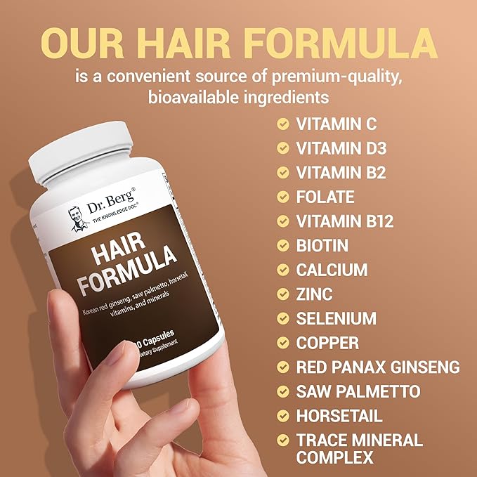Dr. Berg All-in-One Vitamins for Hair Skin &amp Nails - Advanced Formula with Biotin Saw Palmetto DHT Blocker &amp Trace Minerals - 90 Veg Capsules