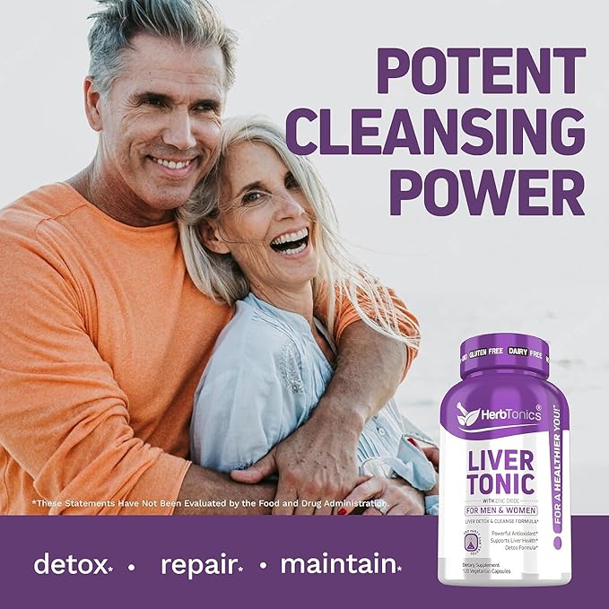 Herbtonics Liver Cleanse Detox &amp Repair | 20-in-1 Liver Detox Complex | Milk Thistle Supplement with Artichoke Dandelion Turmeric Berberine | 240 Vegan Capsules