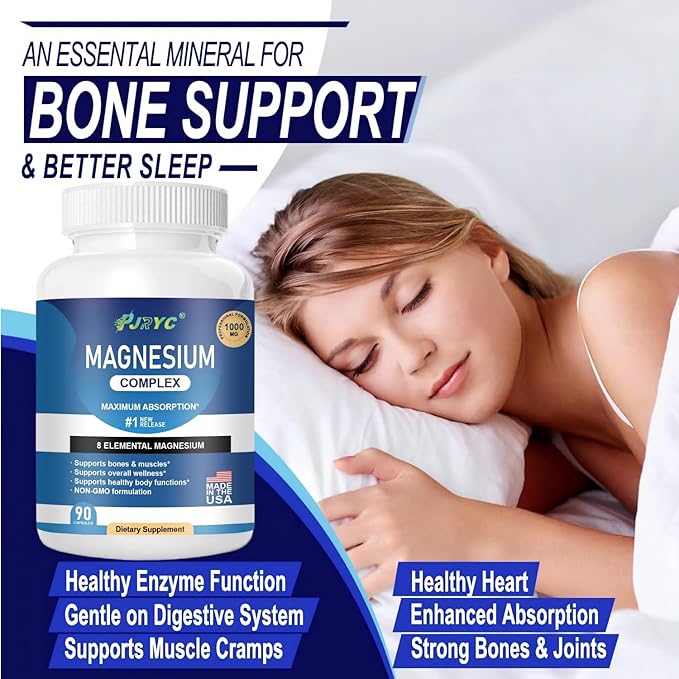 Magnesium Complex Supplement - 1000mg with 8 Magnesium Forms: Glycinate Citrate Malate Taurate &amp Orotate - Supports Muscle Function Bone Strength &amp Relaxation - Vegan Non-GMO - 180 Capsul