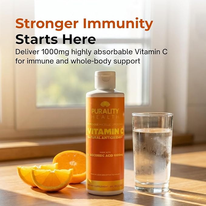 PURALITY HEALTH Vitamin C Liquid Supplement 1000mg per Serving Micelle Liposomal Enhanced Absorption Non-GMO Gluten Free Vegan 15 Day Supply