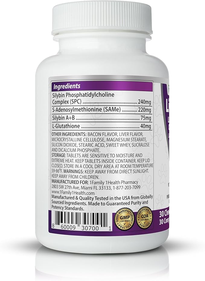Comprehensive Liver Support Supplement for Large Dogs. Flavorful Chewable Tablets Combining Same SPC Silybin A+B + Glutathione 30Ct (Large)