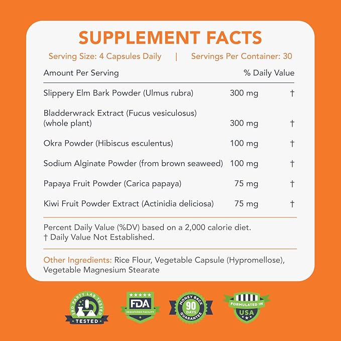 KaraMD Lectin Guard | Colon Cleansing Lectin Blocker | Slippery Elm Bladderwrack Sodium Alginate Okra Kiwi &amp Papaya | Gut Health for Women and Men Gluten Free 30 Capsules