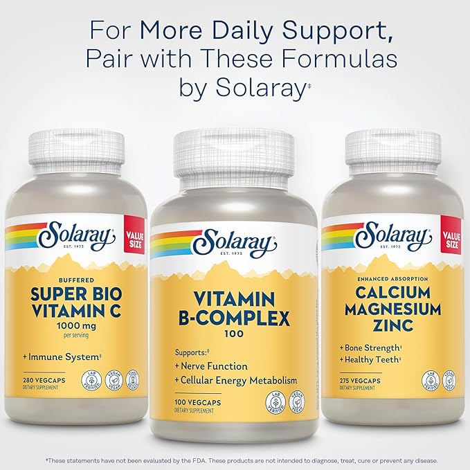 SOLARAY Vitamin B Complex 100mg - Cellular Energy Nerve and Heart Health Support - Supplies All 8 B Complex Vitamins - Vitamin B12 B1 B2 B3 B6 Niacin Folic Acid and Biotin - Vegan 100 Servings