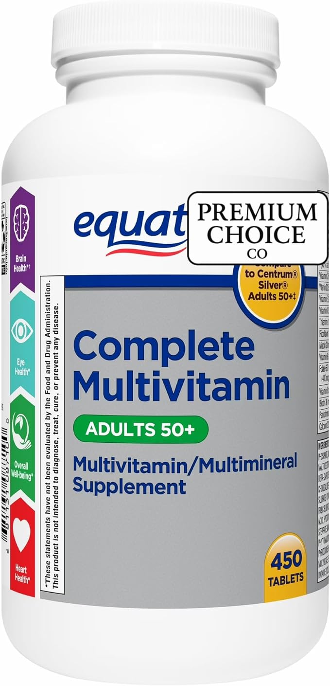 Equate 50+ Daily Multivitamin Supplement Tablets (450 Count) – Complete Multimineral Formula for Men &amp Women - Includes Sticker