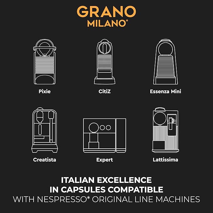 Grano Milano Brasile Coffee Capsules - 50 Aluminum Coffee Pods Compatible with Nespresso Original line100% Arabica Medium Roast - Intensity 7/12 Made in Italy