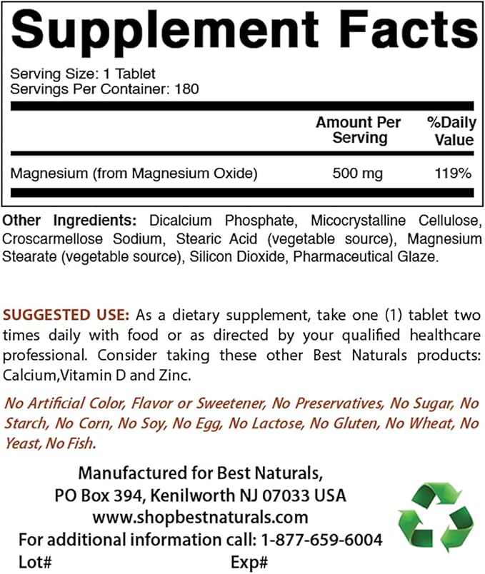 Best Naturals BCAA Powder 8 OZ &amp Magnesium Oxide 500 mg