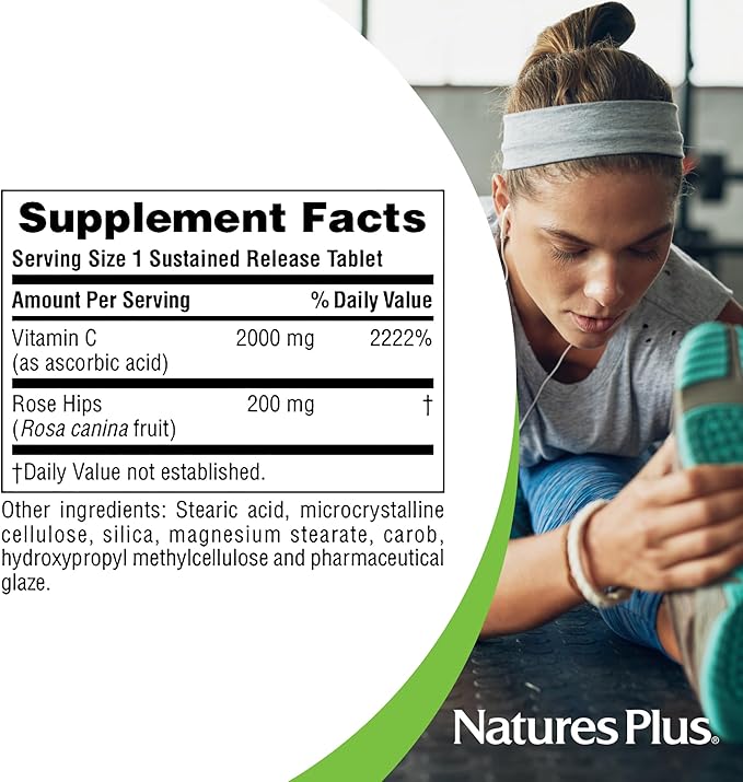NaturesPlus Ultra-C 2000 mg - 90 Tablets Pack of 2 - Vitamin C with Rose Hips - Immune &amp Antioxidant Support - Vegetarian Gluten Free - 180 Servings
