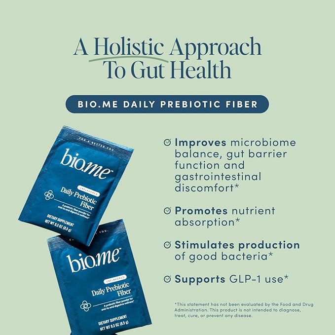 Bio.me Daily Prebiotic Fiber Powder Unflavored - 20 Travel Packs 7g Per Serving - Soluble &amp Insoluble Fiber Supplement for Women &amp Men - Digestive Health &amp Gut Health - GLP-1 Friendly Su