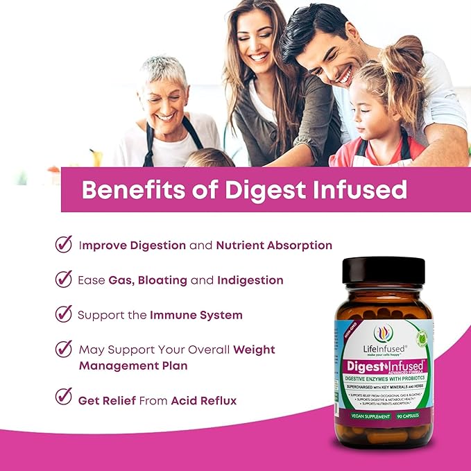 Life Infused Digestive Enzymes with Probiotics – 21 Plant-Based Enzymes with Bromelain Papain Amylase &amp Protease – Digestive Support for Gas &amp Bloating – 72 Trace Minerals &amp Herbs – Vega