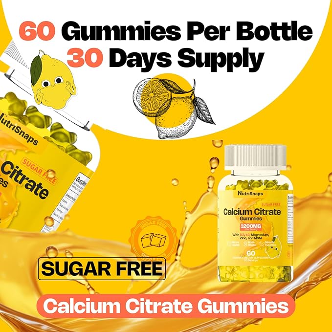 Sugar Free Calcium Citrate Gummies 1200mg with Vitamin D3 K2 Magnesium Zinc MSM for Men &amp Women Bone Muscle Immune Support Ultimate Absorption Calcium Supplement Vegan 60 Count