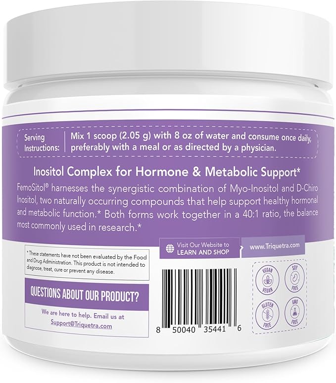 FemoSitol Inositol Powder | Myo-Inositol &amp D-Chiro Inositol Complex - Clinically Proven 40:1 Ratio (Vitamin B8) | Hormonal Balance &amp Healthy Ovarian Function Support (123 gram – 60 Servings)