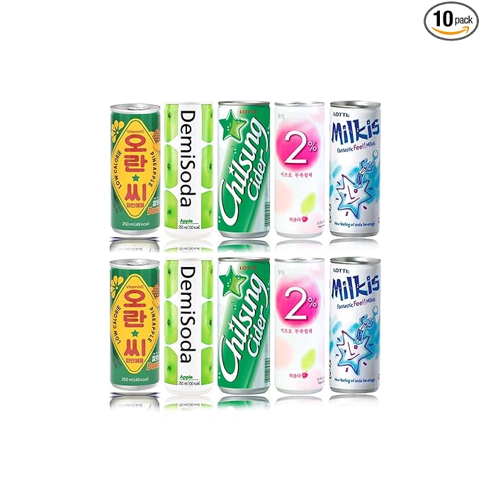 FRKR Korean 10 &amp12 Drinks Assortment Gift Box [Chilsung Cider/Mikis/Demisoda/Banana Milk/McCOL/MoguMogu/2%/SacSac/Etc.] Soft Drinks + Real Fruit Drinks + Energy Drinks (10 Movie Night)