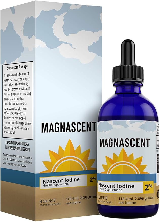 Nascent Iodine Organic Daily Health Supplement High Potency 2% Concentrated Liquid Iodine Drops Supports Energy &amp Metabolism (4oz/118.4ml)