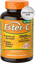 American Health Ester-C 1000 mg with Bioflavonoids Capsules 24Hour Immune Support Gentle on Stomach NonAcidic Vitamin C NonGMO Gluten-Free Servings Citrus 105 Count