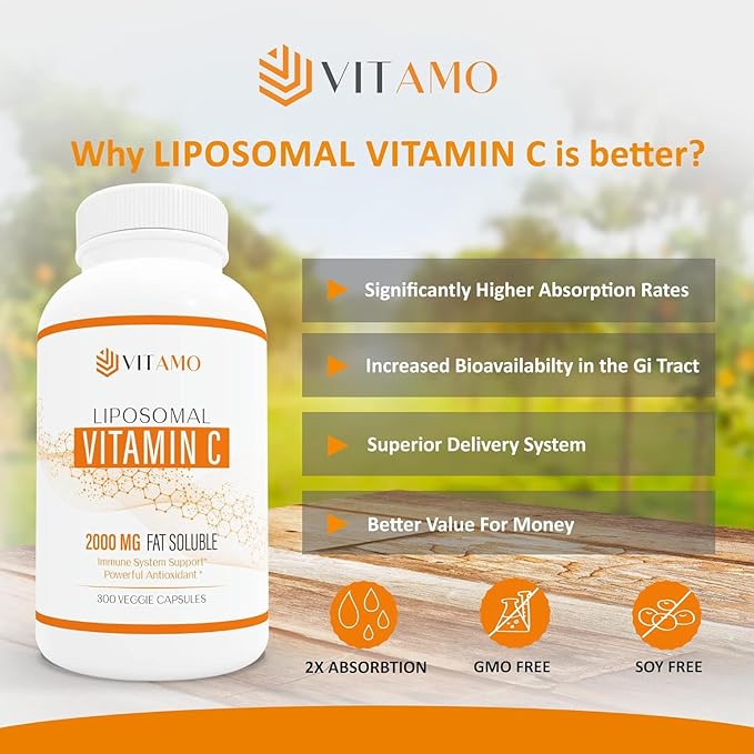 Liposomal Vitamin C 2000mg | Superior Delivery System | 300 Capsules Immune Support &amp Collagen Booster | High Absorption Ascorbic Acid High Dose Vitamin c Zero Soy 100% Non–GMO