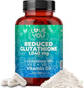 Love You Reduced Glutathione 98% Purity 1040 mg + Vitamin C E &amp D3 - Intracellular Antioxidant - Supports Detoxification &amp Immune Function - 120 Veggie Caps 30 Servings