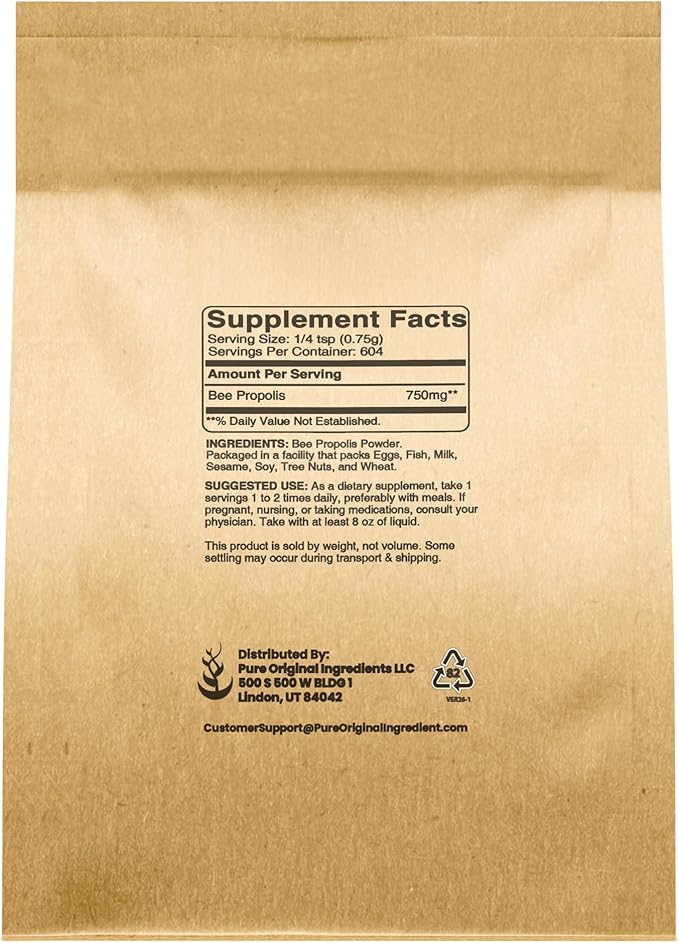 PURE ORIGINAL INGREDIENTS Bee Propolis Powder (1 lb) No Fillers Lab Verified Always Pure