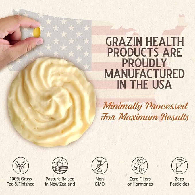 Grass-Fed Beef Tallow Capsules – 3000 mg Per Serving | Pasture-Raised Grass-Finished (New Zealand) | Non-GMO No Fillers or Flow Agents | cGMP Manufactured | 30-Day Supply