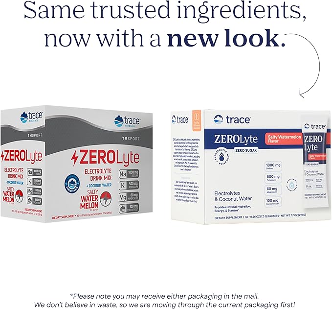 Trace Minerals ZeroLyte Salty Watermelon Flavor - Sugar Free Electrolyte Drink Mix - Supports Hydration Energy Stamina - Ancient Sea Salt Full Spectrum Minerals Coconut Water - 30 Packets