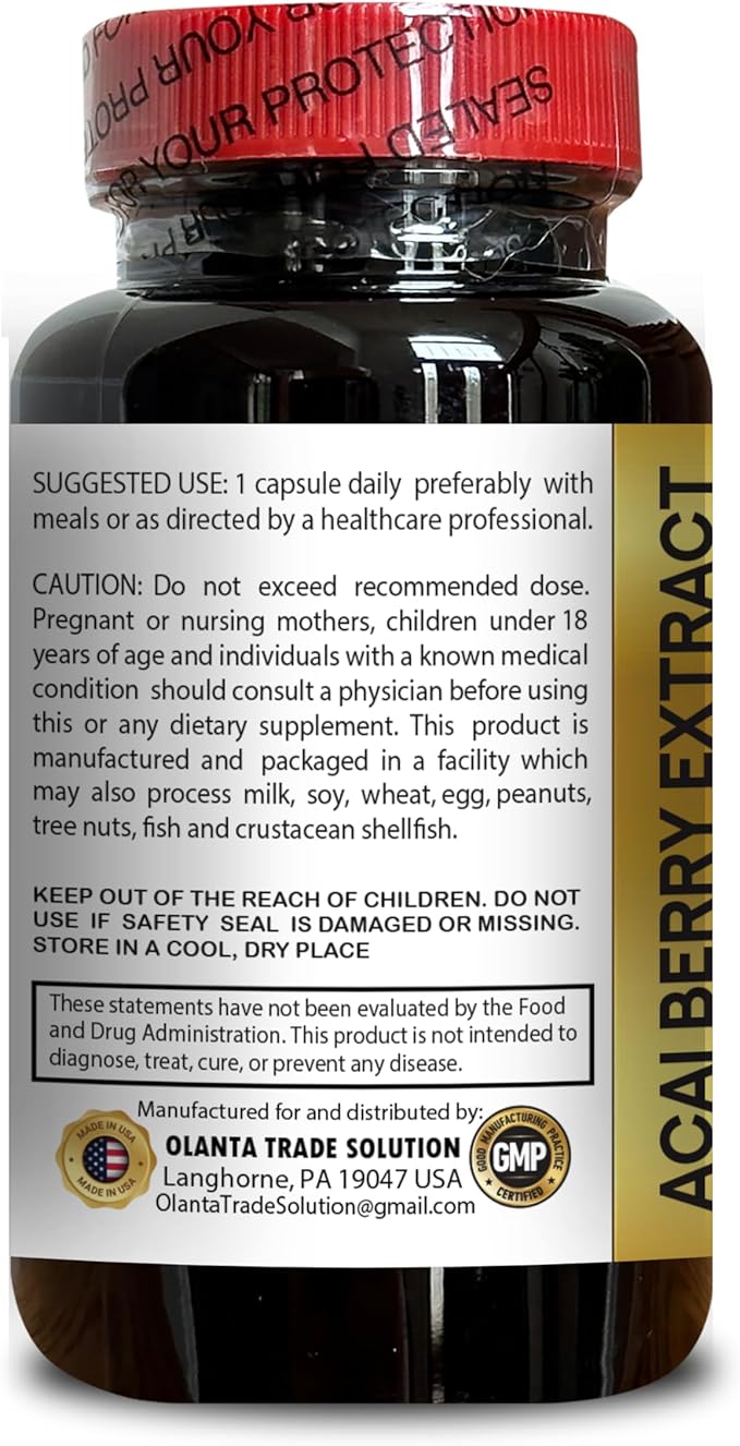 Acai Berry Extract 4:1 – Concentrated Acai Superfruit Capsules for Daily Wellness Energy Support &amp Plant-Based Nutrition 60 Capsules