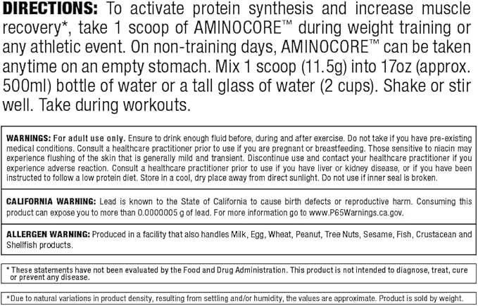 ALLMAX AMINOCORE BCAA Powder for Workout Muscle Recovery &amp Increased Endurance - Sugar Free No Fillers 8.18 Grams Bcaas Amino Acids B Vitamins for Women and Men - 30 Servings | Blue Raspberry 3