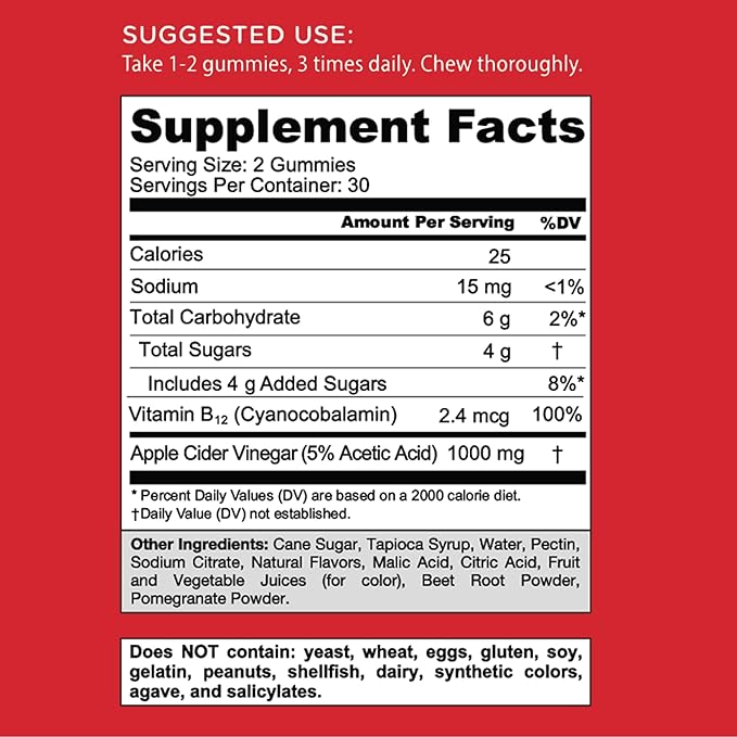 Goli Apple Cider Vinegar Gummies - Worlds First ACV Gummy with Vitamin B12 Beetroot &amp Pomegranate - Vegan Non-GMO Gluten-Free 120 Count (2 Pack)