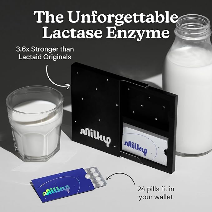 Milky Lactose Intolerance Pills - 10800 FCC - Dairy Relief for Lactose Intolerance - Lactase Enzyme Tablets - Portable Credit Card Sleeves - Bloating &amp Gas Relief (48 Count Astral Violet)