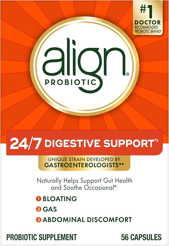 Align Probiotic 24/7 Digestive Support*§ Probiotics for Women and Men Probiotics for Digestive Health Men and Womens Probiotic Capsules Help Relieve Occasional Bloating &amp Gas* 56 Capsules