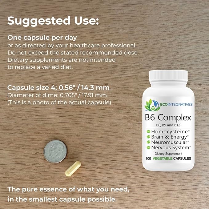 B6 Complex Vegan Vitamin B6 B9 Folate B12 Methylcobalamin Supports Cardiovascular Neuromuscular Nervous System Homocysteine Energy Blood Cell &amp Bone Health 100 Caps