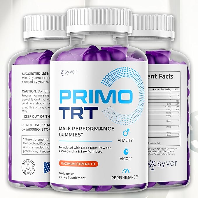 (3 Pack) Primo TRT Gummies for Men Official Primo TRT Male Performance Gummys with Maximum Strength Ingredients Advanced PrimoTRT Male Health Support Supplement with Premium Vitamins (180 Gummies)