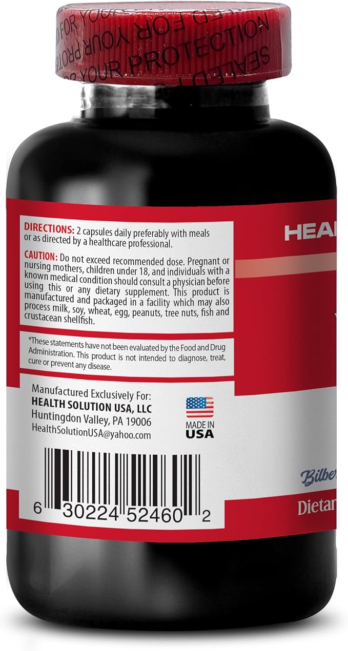 Vitamins for Eye Care - Maximum Vision Support - Promotes Healthy Vision - l-Taurine Supplement Lutein Bilberry Fruit Grape Seed Quercetin Dihydrate L-Taurine Vitamin A Pills 2 Bot 120 Caps