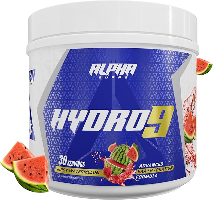 Alpha Supps Hydro 9 Aminos | EAA + Hydration Formula | Essential Amino Acids EAAs Powder with BCAAs &amp Electrolytes 30 Servings - Juicy Watermelon