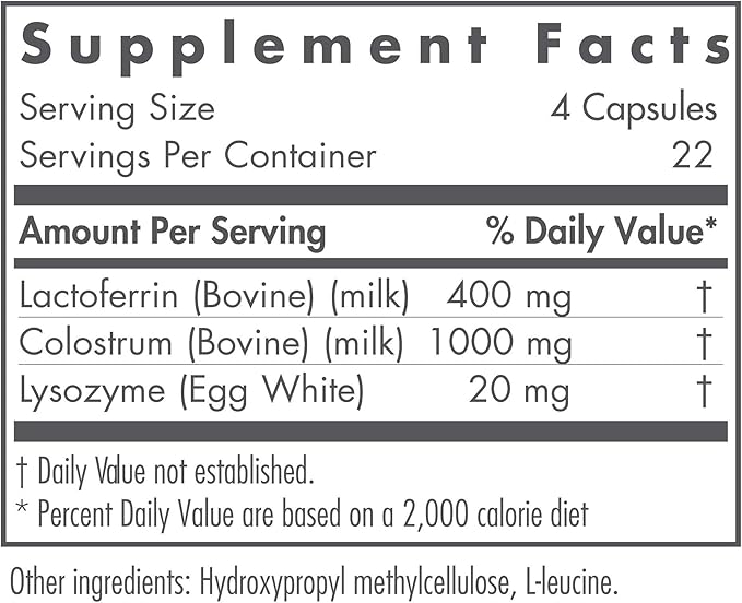 Allergy Research Group NutriCology Laktoferrin with Colostrum - Delivers 400 mg Lactoferrin &amp 1 g Colostrum - Supports Immune &amp Gut Balance - with Lysozyme Enzyme Support - 30 Servings - 90 Ca