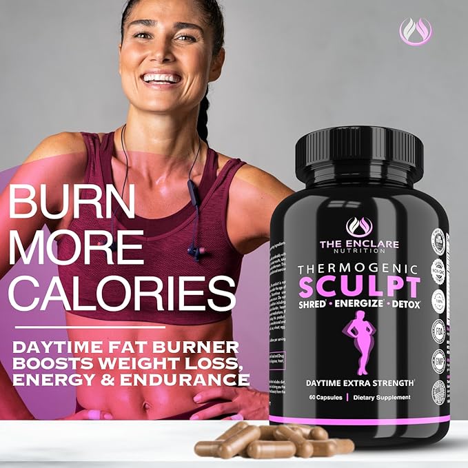 Thermogenic Fat Burner Appetite Suppressant Weight Loss Supplement for Women &amp Men Metabolism Energy Focus Brain Caffeine Pills with Chromium Green Tea Extract L Theanine Sculpt 60 Capsu