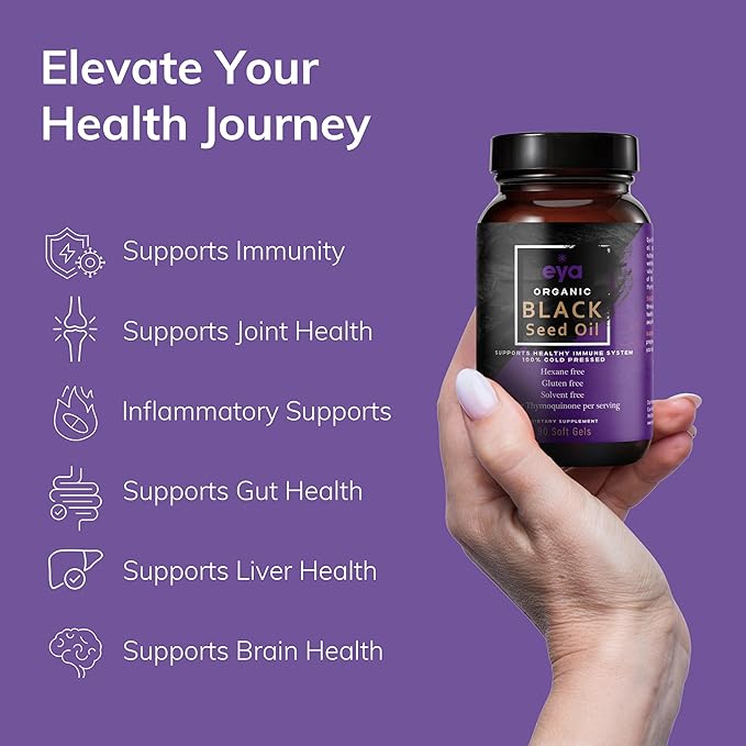 Organic Egyptian Black Cumin Seed Oil (90 Soft Gel Capsules) Cold-Pressed Unrefined Heavy Metal Tested for Purity &amp Quality Support Healthy Gut Bacteria &amp Immune System Vegan