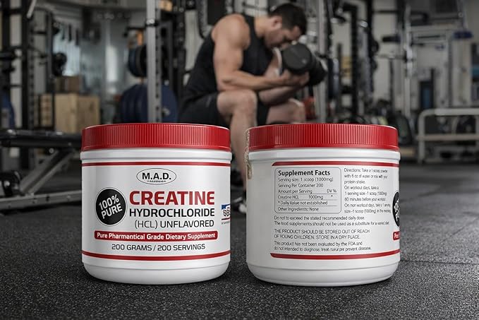 MAD-Creatine HCL (Hydrochloride) 200 grams-200 Servings 100% Pure Made in USA