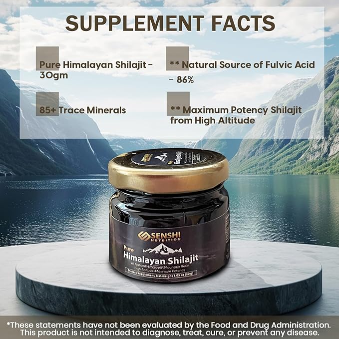 Shilajit - All Natural Maximum Potency Himalayan Mountain Resin from High Altitude - 100% Pure Shilajit with Fulvic Acid &amp 85+ Trace Minerals Complex - 1 oz / 30 g with Free Spoon Included